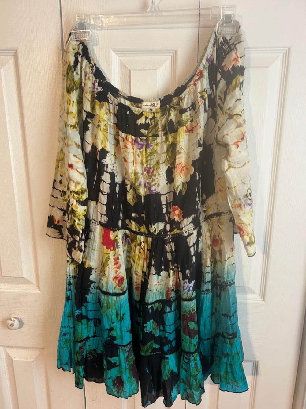 NATURAL LIFE Floral Tie-Dye Mini Dress - Black, Teal & Cream or Top.    Large 💕